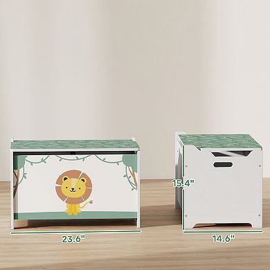 Qaba Toy Box for Kids, Toy Chest with Lid, Safety Hinges, Handles