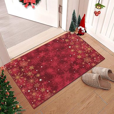 Christmas Doormat Merry Christmas Door Mat Snowflakes Non-Slip Indoor Outdoor Front Door Doormat