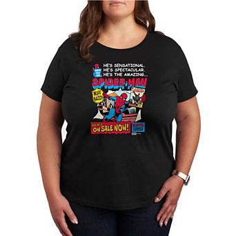 Plus Size Marvel Spider-Man Retro Comic Book Cover Graphic Tee
