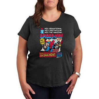 Plus Size Marvel Spider-Man Retro Comic Book Cover Graphic Tee