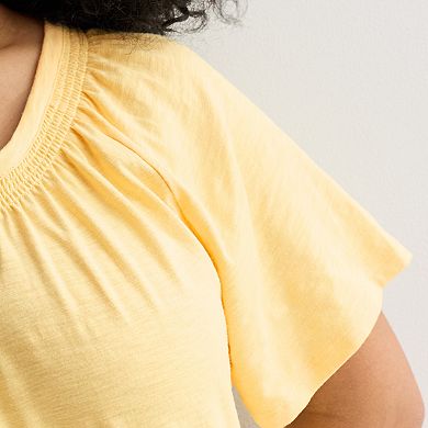 Plus Size Croft & Barrow® Smocked Short Sleeve Blouse