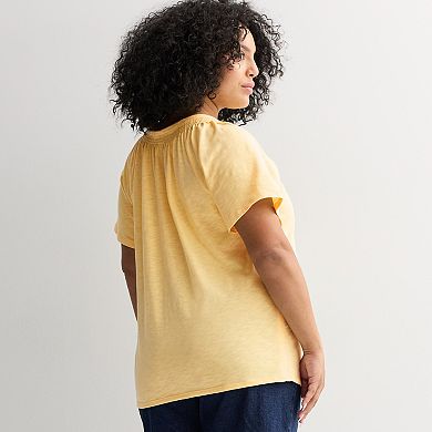 Plus Size Croft & Barrow® Smocked Short Sleeve Blouse