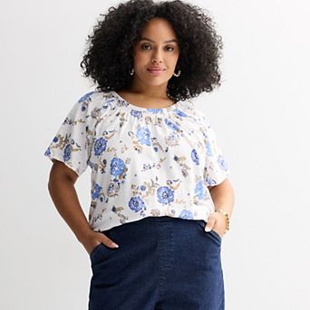 Plus Size Croft & Barrow® Smocked Short Sleeve Blouse