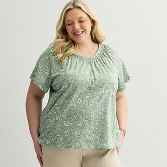 Plus Size Croft & Barrow® Smocked Short Sleeve Blouse