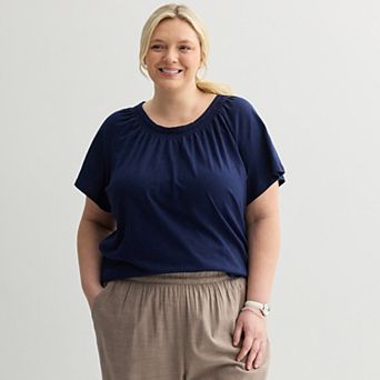 Plus Size Croft & Barrow® Smocked Short Sleeve Blouse