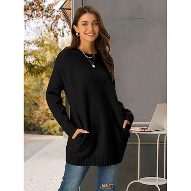 2 Packs Womens' Round Neck Long Sleeve Casual Sweater with Pockets