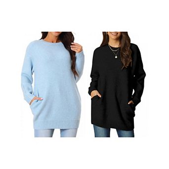 2 Packs Womens' Round Neck Long Sleeve Casual Sweater with Pockets
