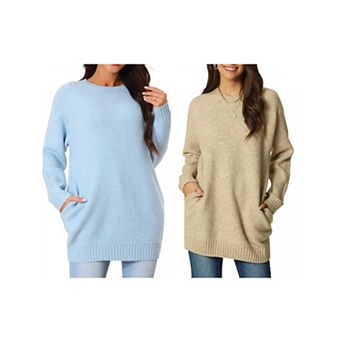 2 Packs Womens' Round Neck Long Sleeve Casual Sweater with Pockets