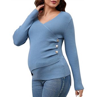 Women's Maternity Long Sleeve Blouse V Neck Stretch Wrap Tops Breastfeeding Ruched Sweater Shirt