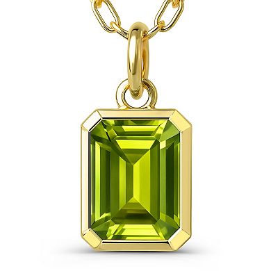 Luna Mia 10k Gold Emerald Cut Gemstone Bezel Set Paperclip Link Chain Pendant Necklace