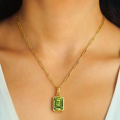 Luna Mia 10k Gold Emerald Cut Gemstone Bezel Set Paperclip Link Chain Pendant Necklace
