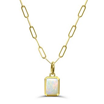 Luna Mia 10k Gold Emerald Cut Gemstone Bezel Set Paperclip Link Chain Pendant Necklace