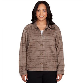 Hearts of Palm Plus Size Neutral Ground Long Sleeve Plaid Jacket