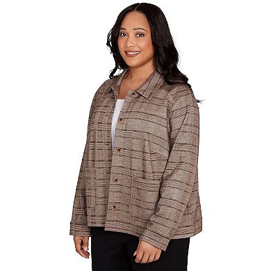 Hearts of Palm Plus Size Neutral Ground Long Sleeve Plaid Jacket