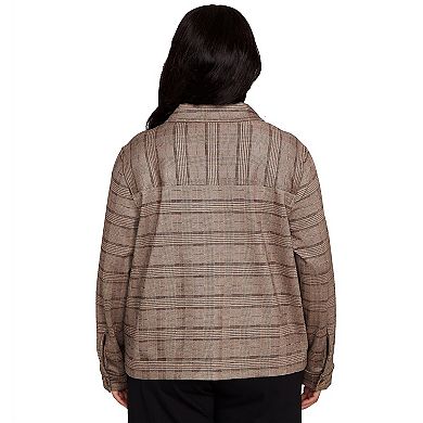 Hearts of Palm Plus Size Neutral Ground Long Sleeve Plaid Jacket