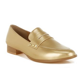Rag & Co Noshiya Women's Patent Pleather Penny Loafers with Stud Detail