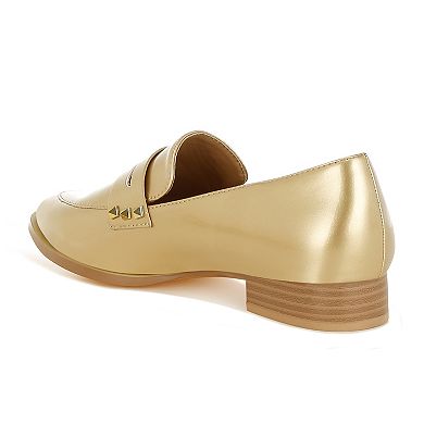 Rag & Co Noshiya Women's Patent Pleather Penny Loafers with Stud Detail
