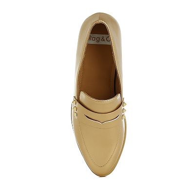 Rag & Co Noshiya Women's Patent Pleather Penny Loafers with Stud Detail