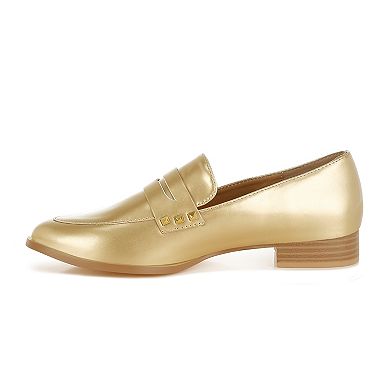 Rag & Co Noshiya Women's Patent Pleather Penny Loafers with Stud Detail