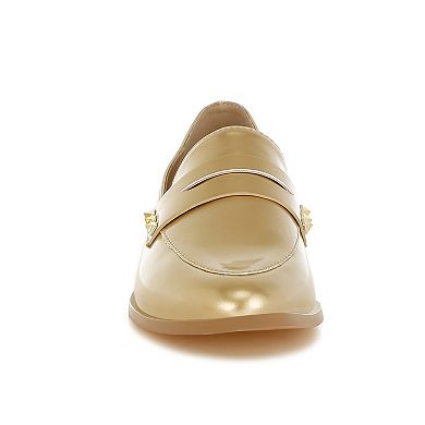 Rag & Co Noshiya Women's Patent Pleather Penny Loafers with Stud Detail