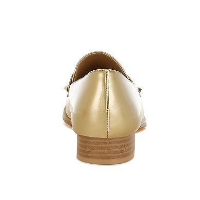Rag & Co Noshiya Women's Patent Pleather Penny Loafers with Stud Detail