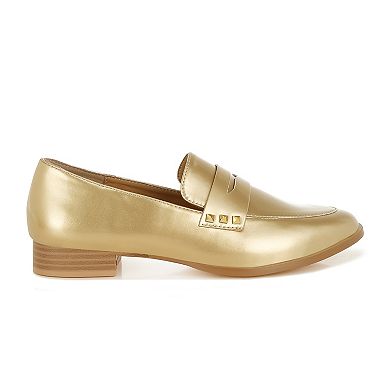 Rag & Co Noshiya Women's Patent Pleather Penny Loafers with Stud Detail