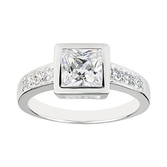 SIRI USA by TJM Sterling Silver Cubic Zirconia Princess Bezel Set Ring