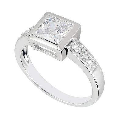 SIRI USA by TJM Sterling Silver Cubic Zirconia Princess Bezel Set Ring