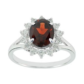 SIRI USA by TJM Sterling Silver Garnet & Cubic Zirconia Oval Ring