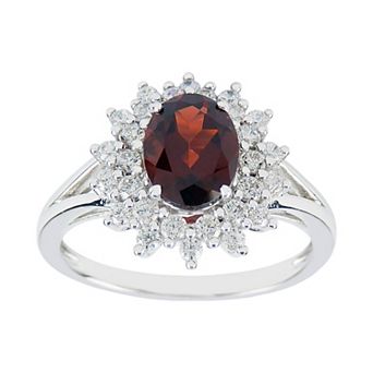 SIRI USA by TJM Sterling Silver Garnet & Cubic Zirconia Floral Motif Ring