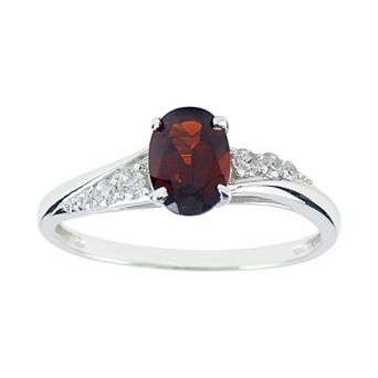 SIRI USA by TJM Sterling Silver Garnet & Cubic Zirconia Crisscross Oval Ring