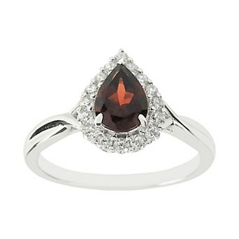 SIRI USA by TJM Sterling Silver Garnet & Cubic Zirconia Pear Halo Ring