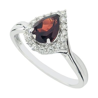 SIRI USA by TJM Sterling Silver Garnet & Cubic Zirconia Pear Halo Ring