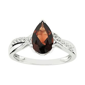 SIRI USA by TJM Sterling Silver Garnet & Cubic Zirconia Pear Crisscross Ring