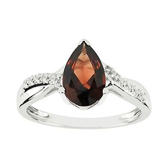 SIRI USA by TJM Sterling Silver Garnet & Cubic Zirconia Pear Crisscross Ring