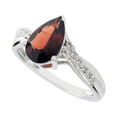 SIRI USA by TJM Sterling Silver Garnet & Cubic Zirconia Pear Crisscross Ring