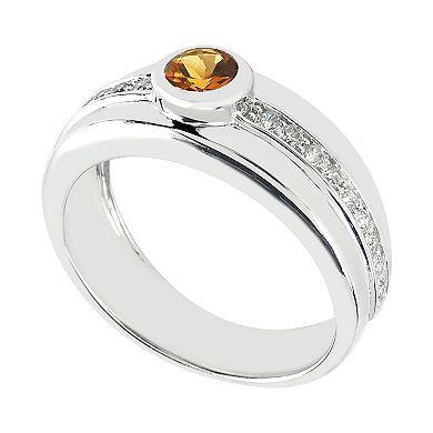 SIRI USA by TJM Sterling Silver Citrine & Cubic Zirconia Round Ring