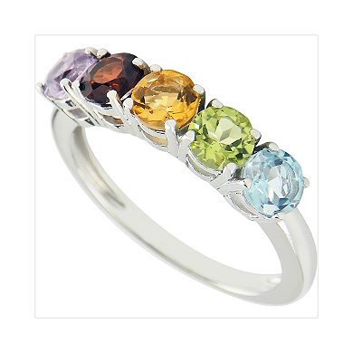 SIRI USA by TJM Sterling Silver Multi-Color Cubic Zirconia 5-Stone Ring