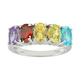SIRI USA by TJM Sterling Silver Multi-Color Cubic Zirconia Oval Ring