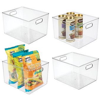 mDesign Storage Bin with Handles for Kitchen, Bathroom, or Home Office, Set of 4, Clear