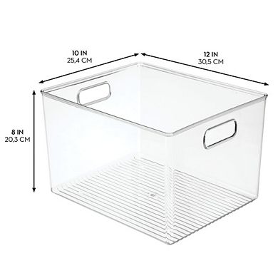 mDesign Storage Bin with Handles for Kitchen, Bathroom, or Home Office, Set of 4, Clear
