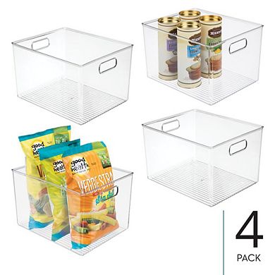 mDesign Storage Bin with Handles for Kitchen, Bathroom, or Home Office, Set of 4, Clear