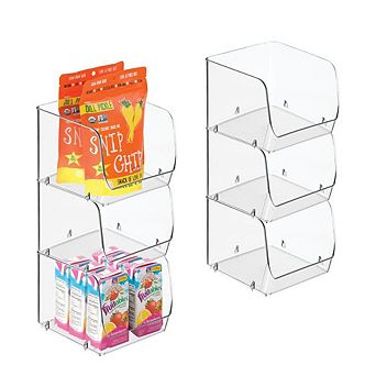 mDesign Stackable Open-Front Storage Bins for Kitchen and Pantry - Set of 6 - Clear