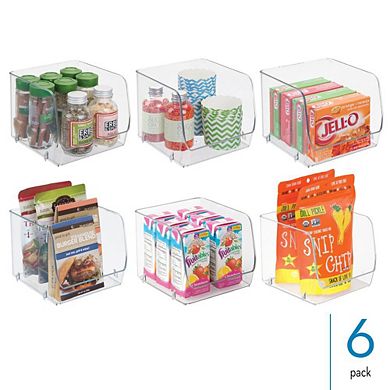 mDesign Stackable Open-Front Storage Bins for Kitchen and Pantry - Set of 6 - Clear