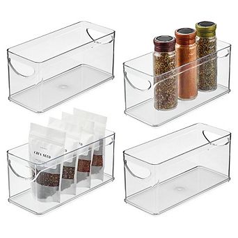 mDesign Narrow Pantry Bin with Handles for Kitchen Cabinets or Fridge, Set of 4, Clear