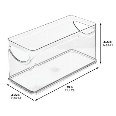 mDesign Narrow Pantry Bin with Handles for Kitchen Cabinets or Fridge, Set of 4, Clear