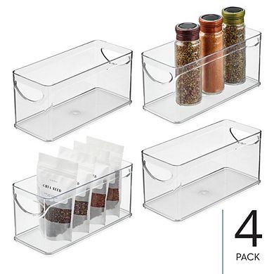 mDesign Narrow Pantry Bin with Handles for Kitchen Cabinets or Fridge, Set of 4, Clear