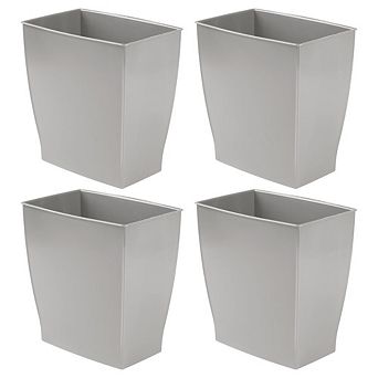 mDesign Small Rectangular Bathroom Trash Cans - Set of 4 - Gray