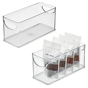 mDesign Narrow Pantry Bin with Handles for Kitchen Cabinets or Fridge, Set of 2, Clear