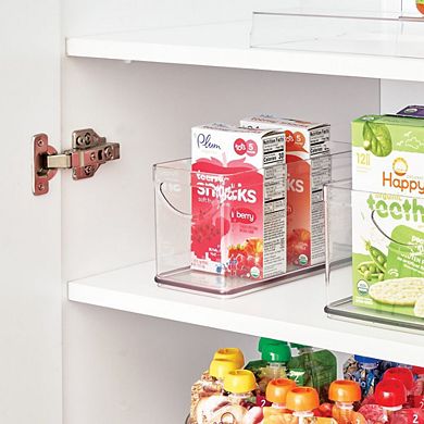 mDesign Narrow Pantry Bin with Handles for Kitchen Cabinets or Fridge, Set of 2, Clear